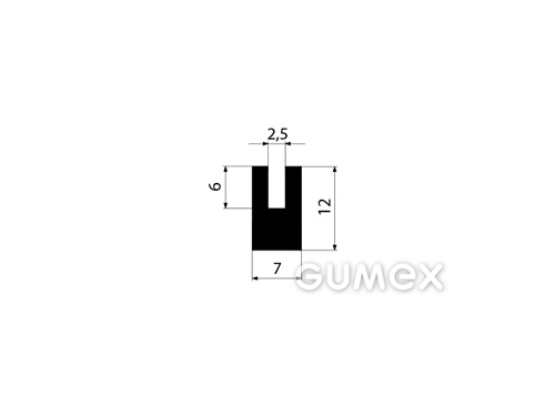 Pryžový profil tvaru "U", 12x7/2,5mm, 60°ShA, NBR, -40°C/+70°C, černý